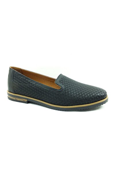 MARİNE SHOES Women's Black Genuine Leather Casual Shoes 86 2021_1