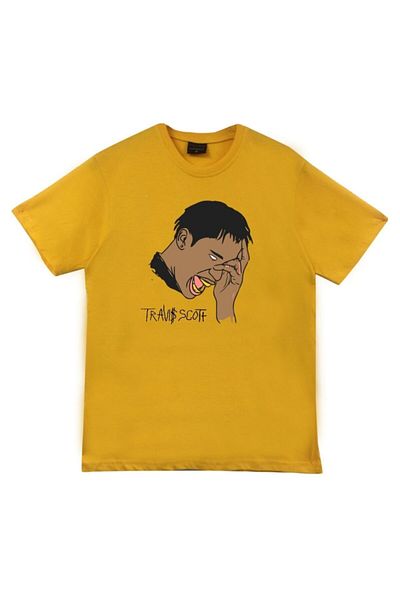 fame-stoned Унисекс жълта тениска с щампа на Astraworld Travis Scott