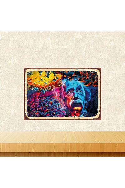 TAKIFİX Ρετρό Ξύλινο Τραπέζι 20-30 cm με Σχέδιο Albert Einstein Tkfx5419