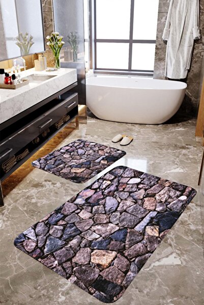 MEKTA HOME طقم سجادة حمام مكون من قطعتين من حجر الجدار Mktbp-0107 60x100/50x60