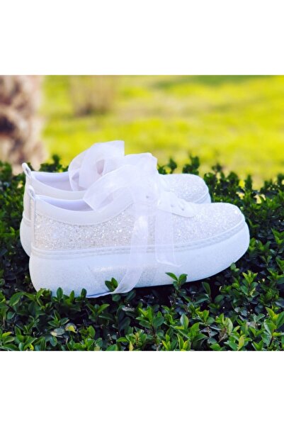 Ayakkabı Tutkusu Stilo ® Gelin Ayakkabısı Spor 5cm Aşırı Rahat Beyaz Şık Opak Beyaz Parıltılı