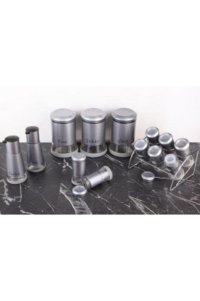 GÖNÜL Glass Jar Gray Spice Rack Spice Set 13 Pieces