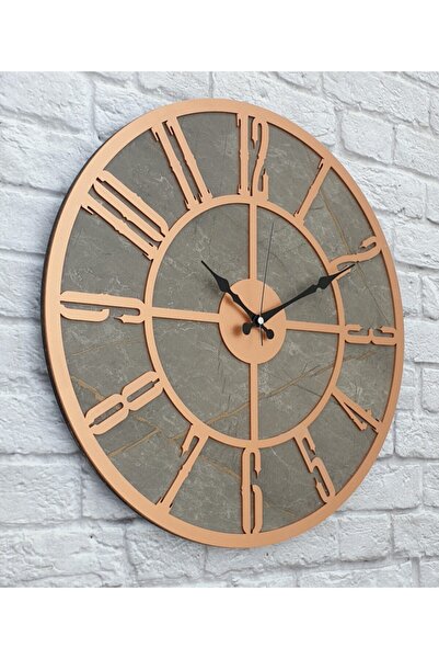 Markakanvas Mermer Desenli Bakır Renkli Duvar Saati Çap 50 Cm
