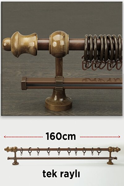 wenthi Suport pentru perdele din lemn de nuc maro închis rustic cu o singură șină Venti 160 cm