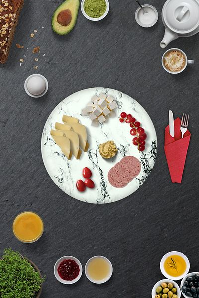 Decorita Set of 2| Glass Plate - Breakfast Plate - Cake Plate| White Marble Look| Diameter32cm