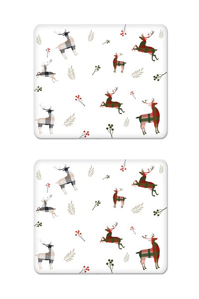Decorita Set of 2 Forest Deers| Glass Plate - Breakfast Plate - Cake Plate| 29cm X 34cm