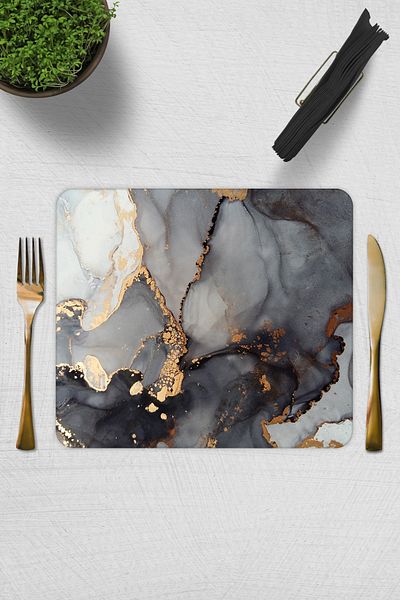Decorita Set of 2| Glass Plate - Breakfast Plate - Cake Plate| Stark Marble Look| 29cm X 34cm