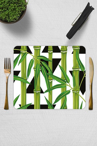 Decorita Set of 2 Bamboo Pattern| Glass Plate - Breakfast Plate - Cake Plate| 29cm X 34cm
