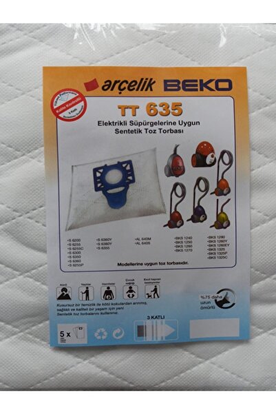 Arçelik Beko Bks 1325 P Tt 635 - 5 قطع كيس غبار للمكنسة الكهربائية الاصطناعية