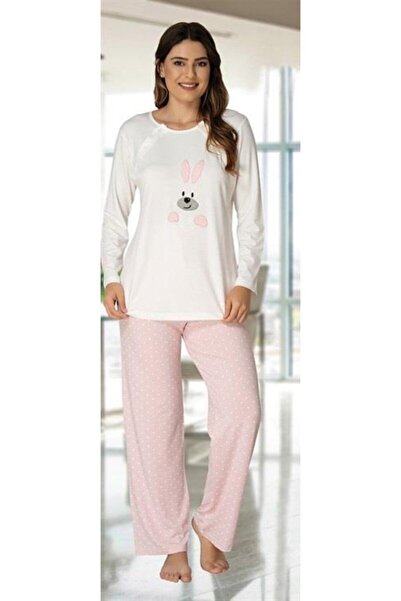 Lohussa Effort Pembe Tavşan Desenli Uzun Kollu Lohusa Hamile Pijama Takımı