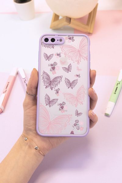 Spoyi حافظة هاتف بتصميم فراشة أرجوانية لهاتف آيفون 7 بلس - 8 بلس