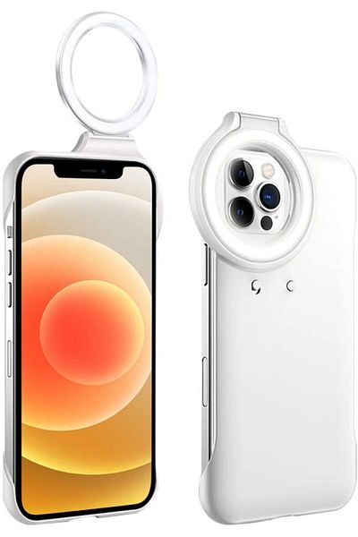 A-MAN DESIGN حافظة آيفون 12 و12 برو آيفون 13 المتوافقة مع ضوء حلقة سيلفي لايت يوتيوب