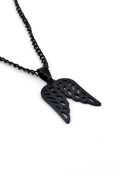 Solfera Angel Wing Angel Wing Black Steel Unisex Necklace Q0269