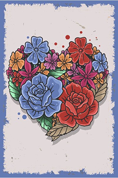 hediyeniburadabul Ρετρό ξύλινη αφίσα τοίχου με λουλουδάτη καρδιά 20 X 30