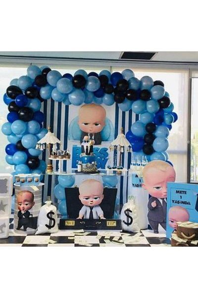 MERİ PARTİ Boss Baby Balloon Balloon Chain in Pastel Tones 100 Pieces of Balloons and Balloon Chain