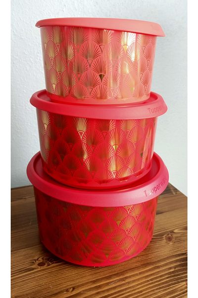 Tupperware Set of 3 Orange Storage Containers
