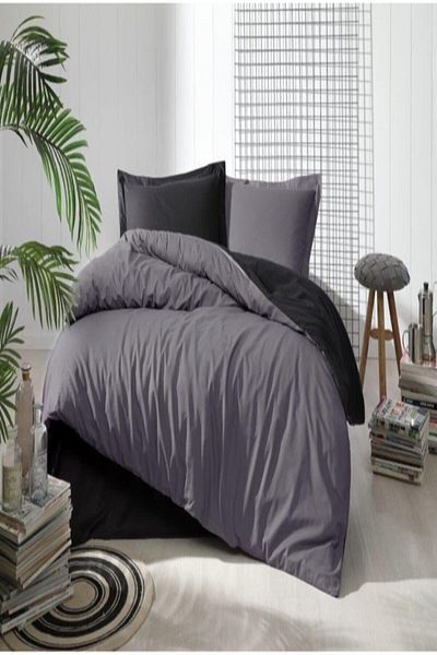 Özdilek Single Duvet Cover Set with Elastic Sheets, Anthracite Black