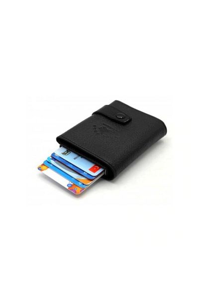 Westpolo Genuine Leather Black Wallet Card Holder with Mechanism