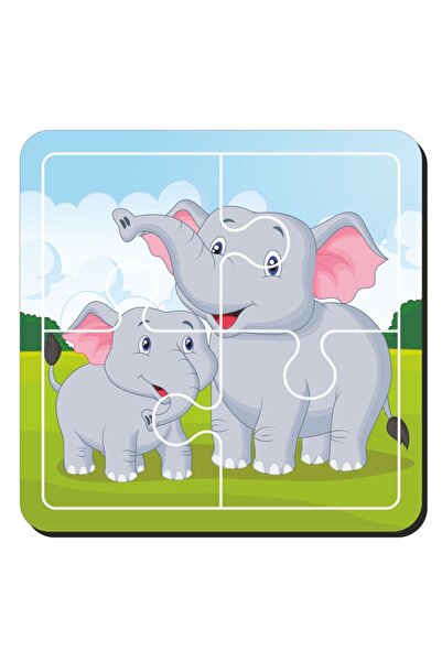 Baskı Atölyesi Sevimli Tavşan 4 Parça Yapboz Ilk Puzzle, Kolay Puzzle