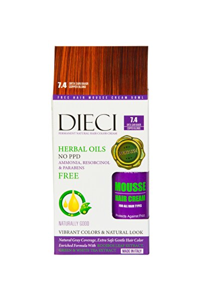 Dieci Hair Color Amonyaksız Saç Boyası 7.4 Copper Blond  Orta Sarı Bakır 50ml.