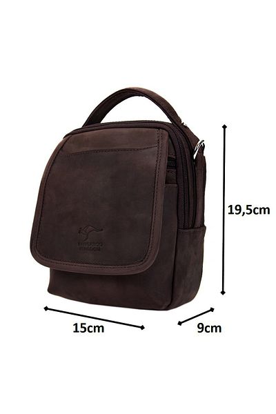 KANGAROO KINGDOM Men's Messenger & Handbag Genuine Cowhide Leather Crazy Horse Dark Brown 5511-zk