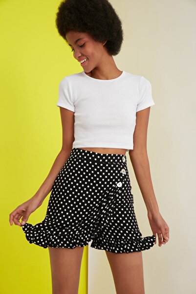 Trendyol Collection Czarna tkana spódnica w kropki TWOSS21SR0472