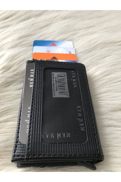 MKM MAN Black Automatic Mechanism Leather Look Card Holder\wallet