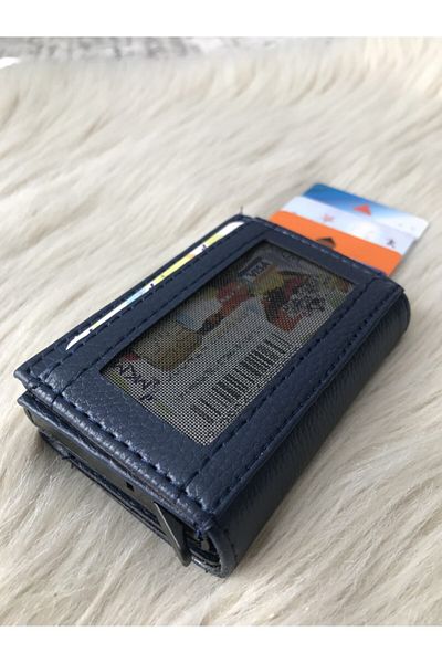 MKM MAN Navy Blue Automatic Mechanism Leather Look Card Holder\wallet