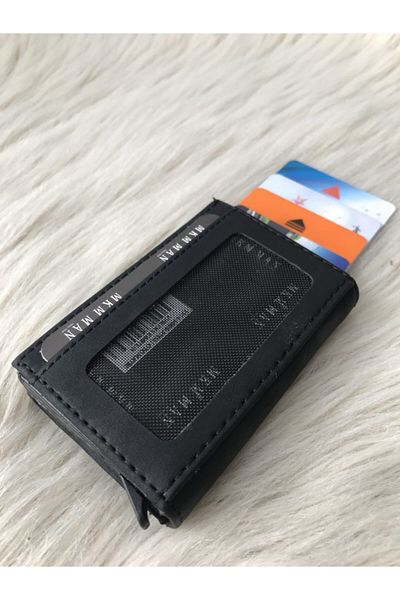 MKM MAN Black Automatic Mechanism Leather Card Holder\wallet