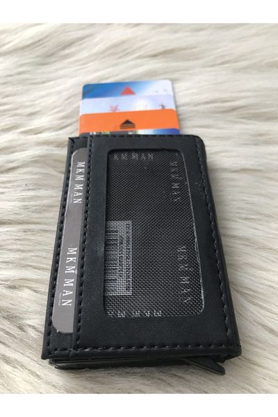 MKM MAN Black Automatic Mechanism Leather Card Holder\wallet