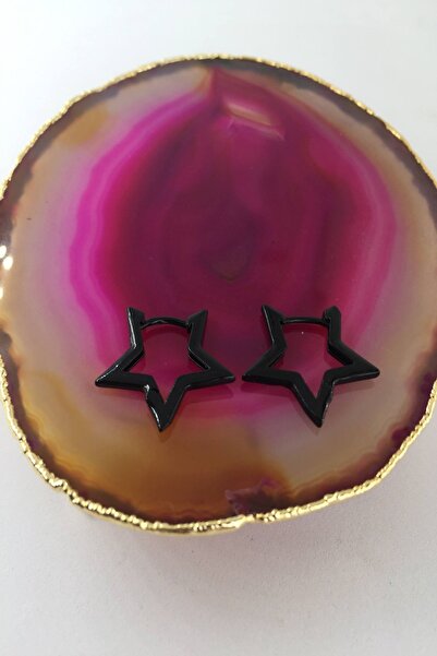 axexuar 316L Unisex Steel Earrings with Black Stars - for Women and Men, Couple Sold