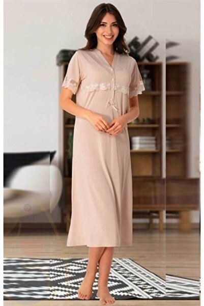 Lohussa Cămașă de noapte de maternitate midi cu mâneci cafea cu lapte Effort