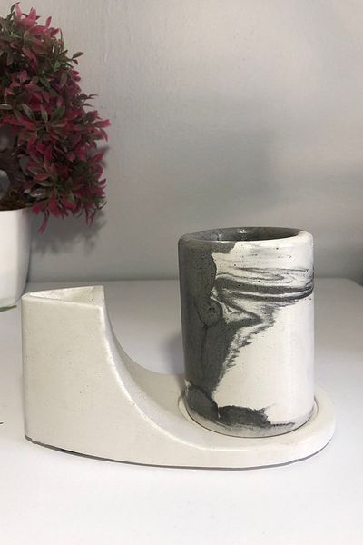 RocArt Home Διπλή θήκη οδοντόβουρτσας από κυματιστό σκυρόδεμα