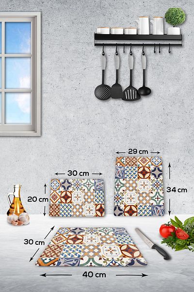 Decorita 3 Piece Set Tile Pattern| Glass Cutting Board - Glass Cutting Table