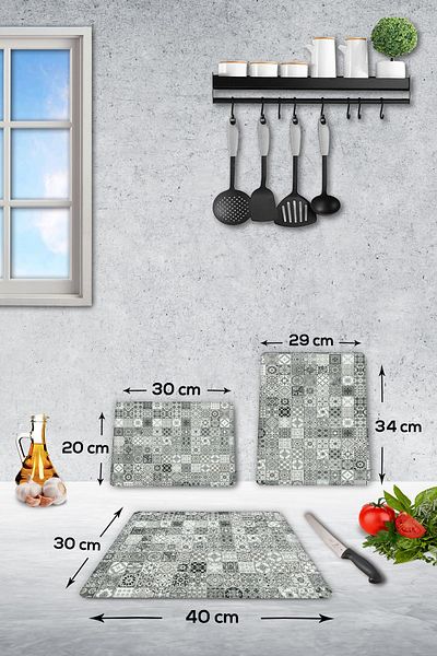 Decorita Set of 3 Charcoal Drawing| Glass Cutting Board - Glass Cutting Table