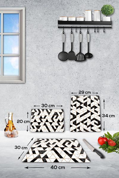 Decorita Set of 3 Black Gold| Glass Cutting Board - Glass Cutting Table