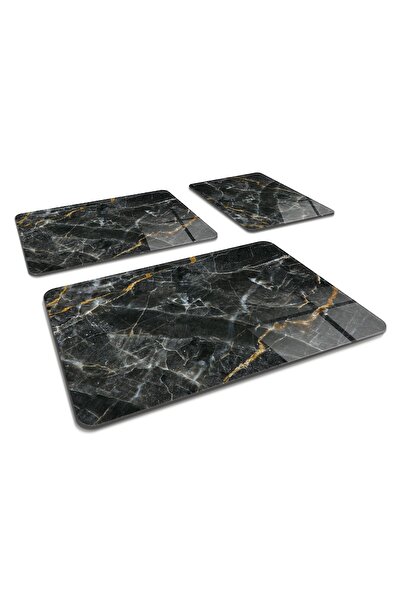 Decorita Set of 3 Brown Detailed Black Marble Look| Glass Cutting Board - Gla...