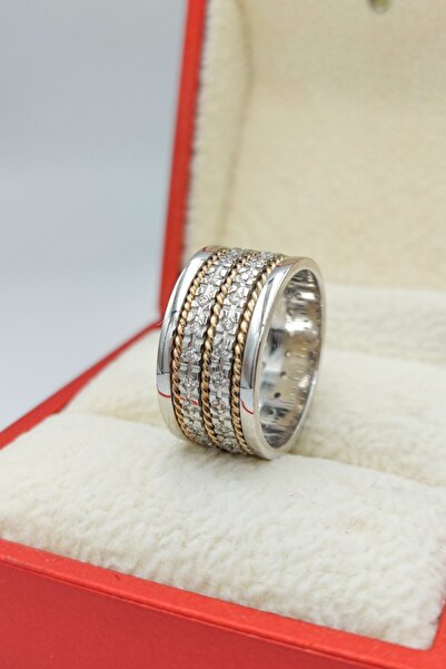 Silver Self Gümüş Alyans Üç Sarı Burgulu