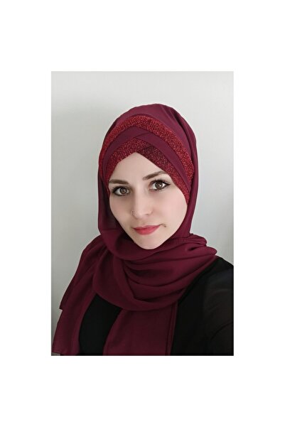 BAV Butik Ayvitrin الحجاب النسائي ثلاثة خطوط تيتي شال جاهز بورجوندي