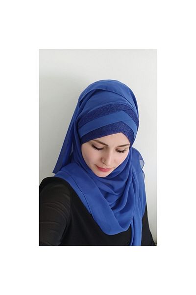 BAV Butik Ayvitrin Women's Hijab Ready Tri-Band Titi Shawl Blue