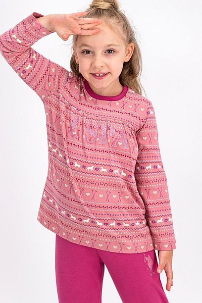 U.S. Polo Assn. Set de pijamale roz pentru fete, cu licență US Polo Assn