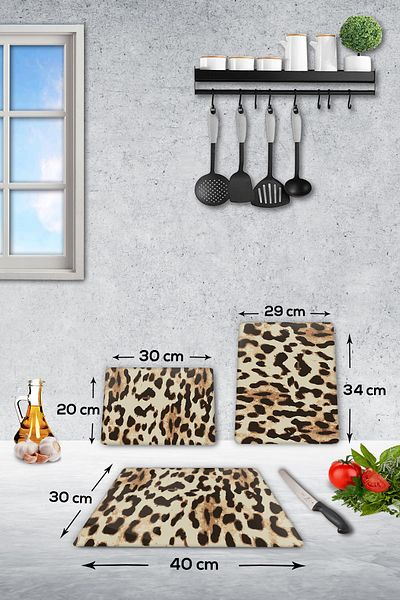 Decorita Set of 3 Leopard Patterned| Glass Cutting Board - Glass Cutting Table