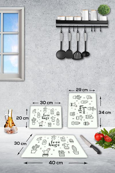 Decorita Team Free Hugs| Glass Cutting Board - Glass Cutting Plate 3 Pieces