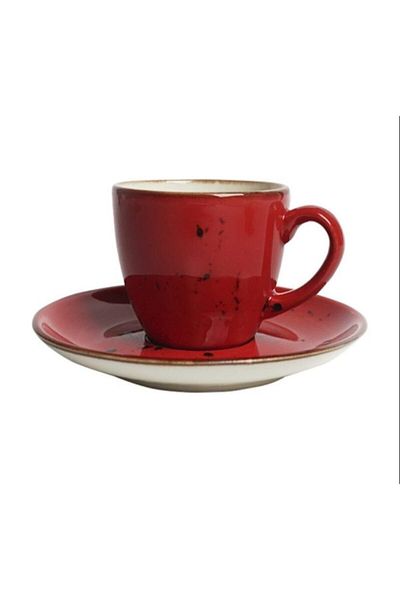 Tulü Porselen Tulu Porcelain Luna Red Set of 6 Coffee Cups