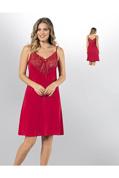 KOTA Women's Red Lace Detailed Rope Strap Nightgown