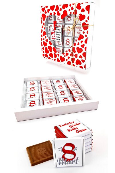 HediyeKombini 8 Mart Dünya Kadınlar Günü Kalpli Kutuda Melodi Madlen Çikolata...