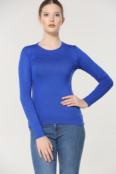 Plus Size Crew Neck Long Sleeve Bodysuit - Royal Blue