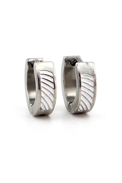 Solfera Cross White Striped Stainless Steel Men's Hoop Earrings E911