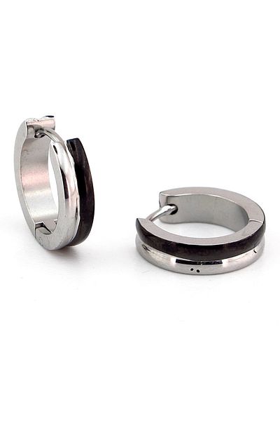 Solfera Black Outside Line 16mm Diameter Steel Hoop Men's Earrings E921