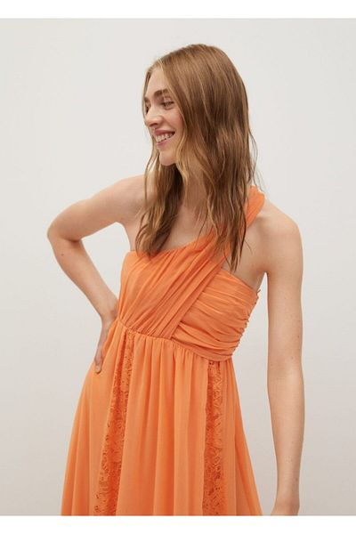 MANGO Woman Γυναικείο πορτοκαλί μακρύ φόρεμα wrap 67027903